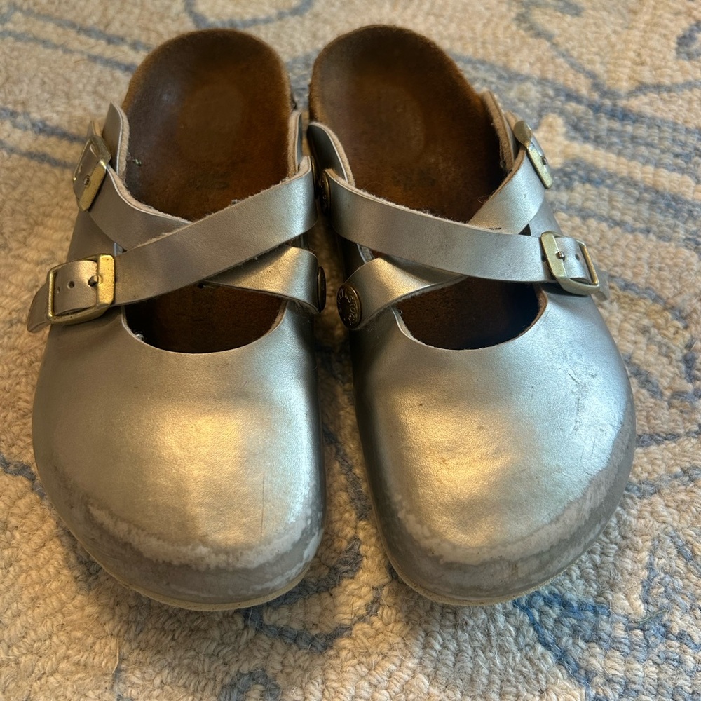 Birkenstock Metallic Buckle Strap mule shoes size 30 or 12-12.5 girls - Picture 5 of 7